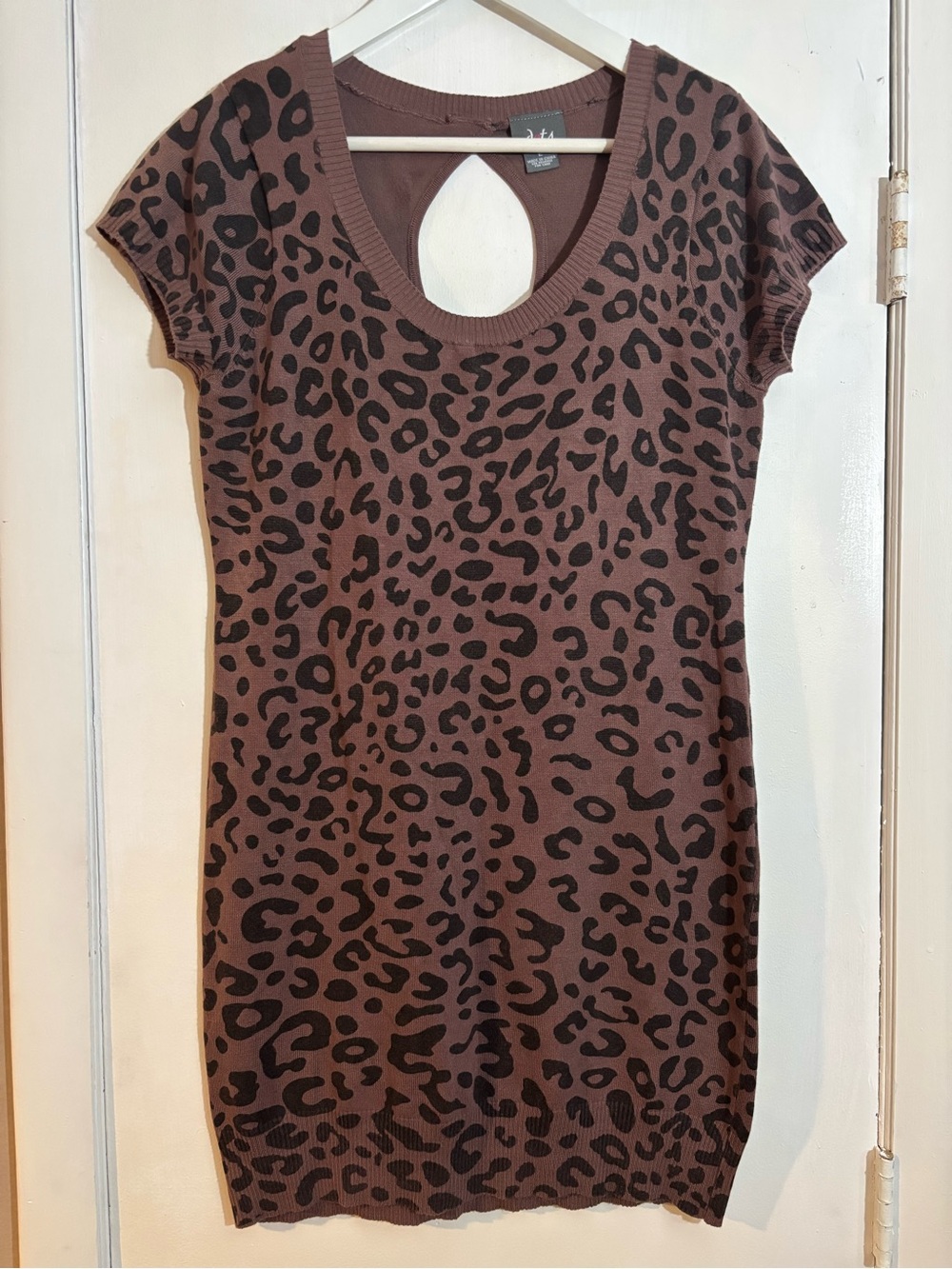 Dots Brown Leopard Print Keyhole Mini Dress
